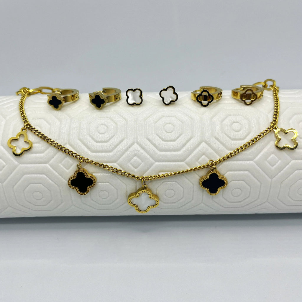 COMBO PULSERA Y ARETES TREBOL