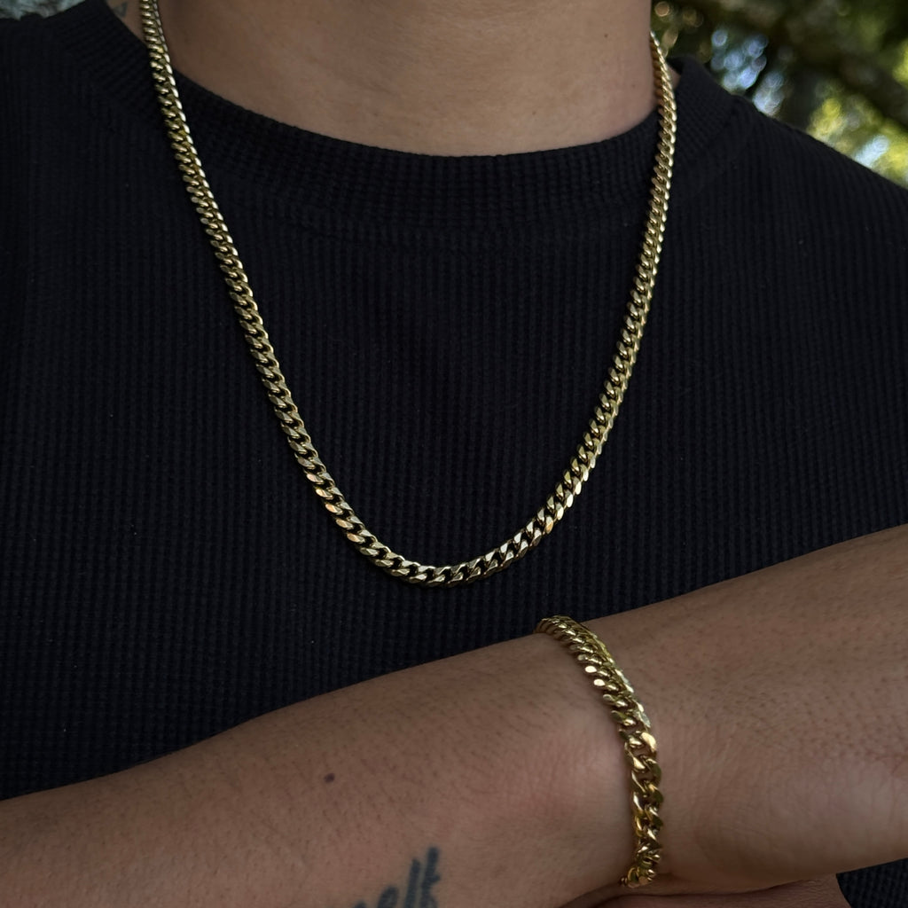 COMBO CADENA Y PULSERA CUBANA - ORO LAMINADO 18K