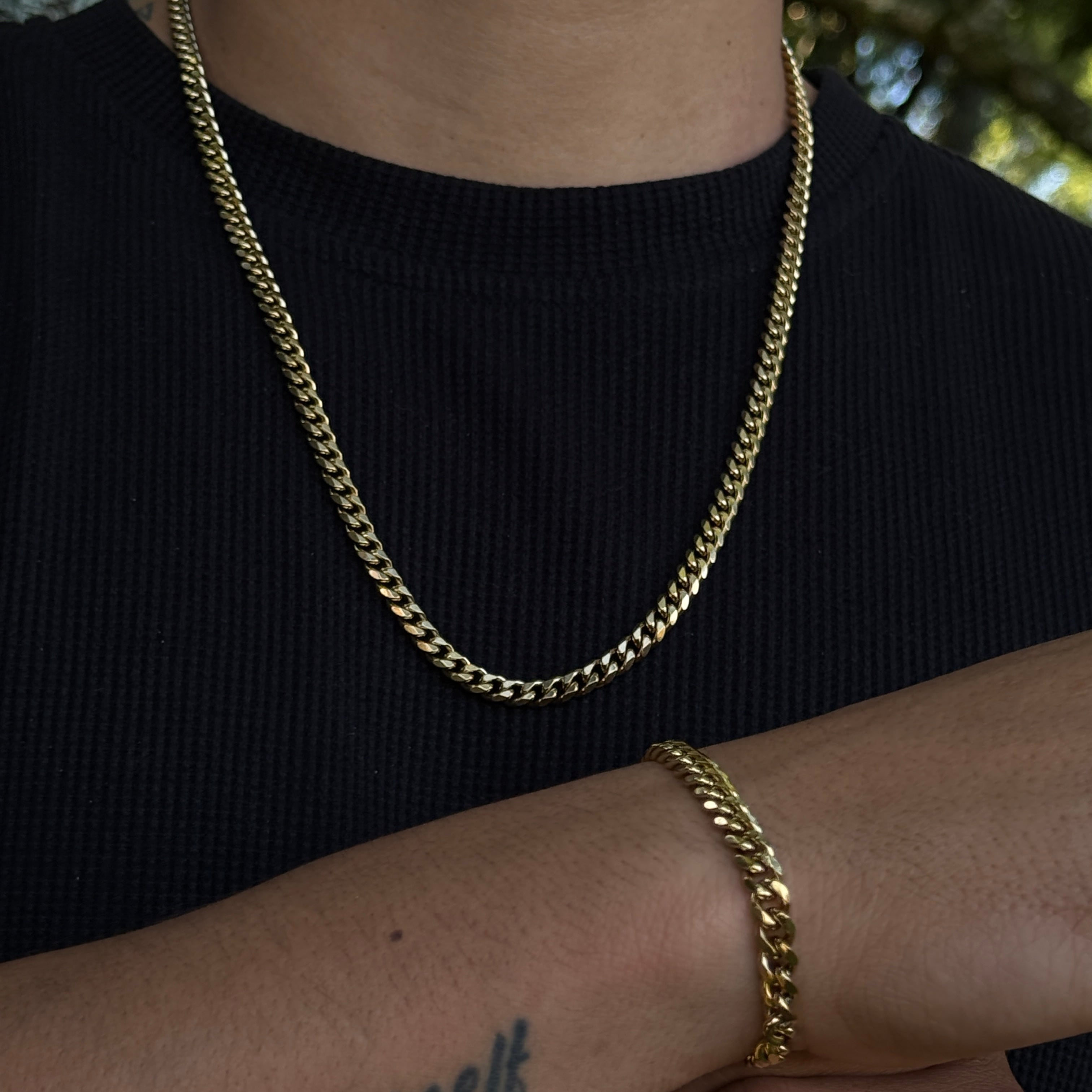 COMBO CADENA Y PULSERA CUBANA - ORO LAMINADO 18K