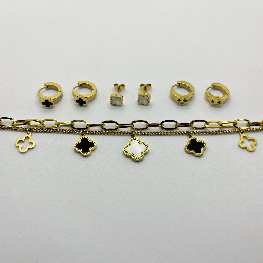 COMBO PULSERA Y ARETES TREBOL