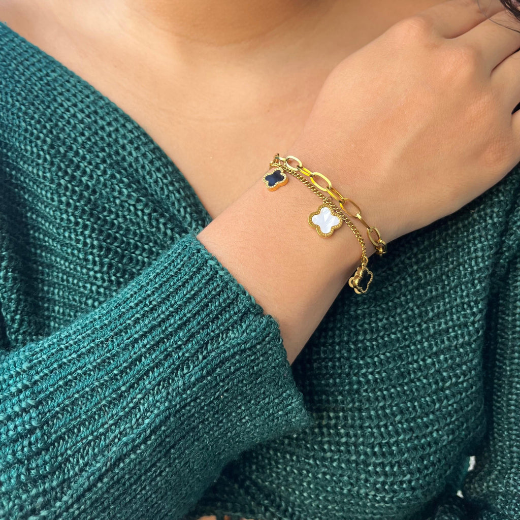 COMBO PULSERA Y ARETES TREBOL