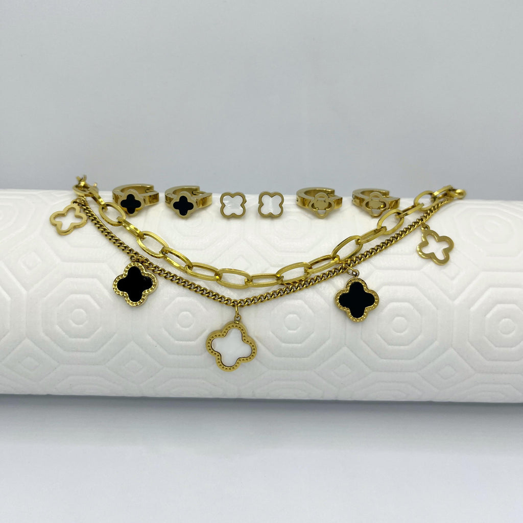 COMBO PULSERA Y ARETES TREBOL